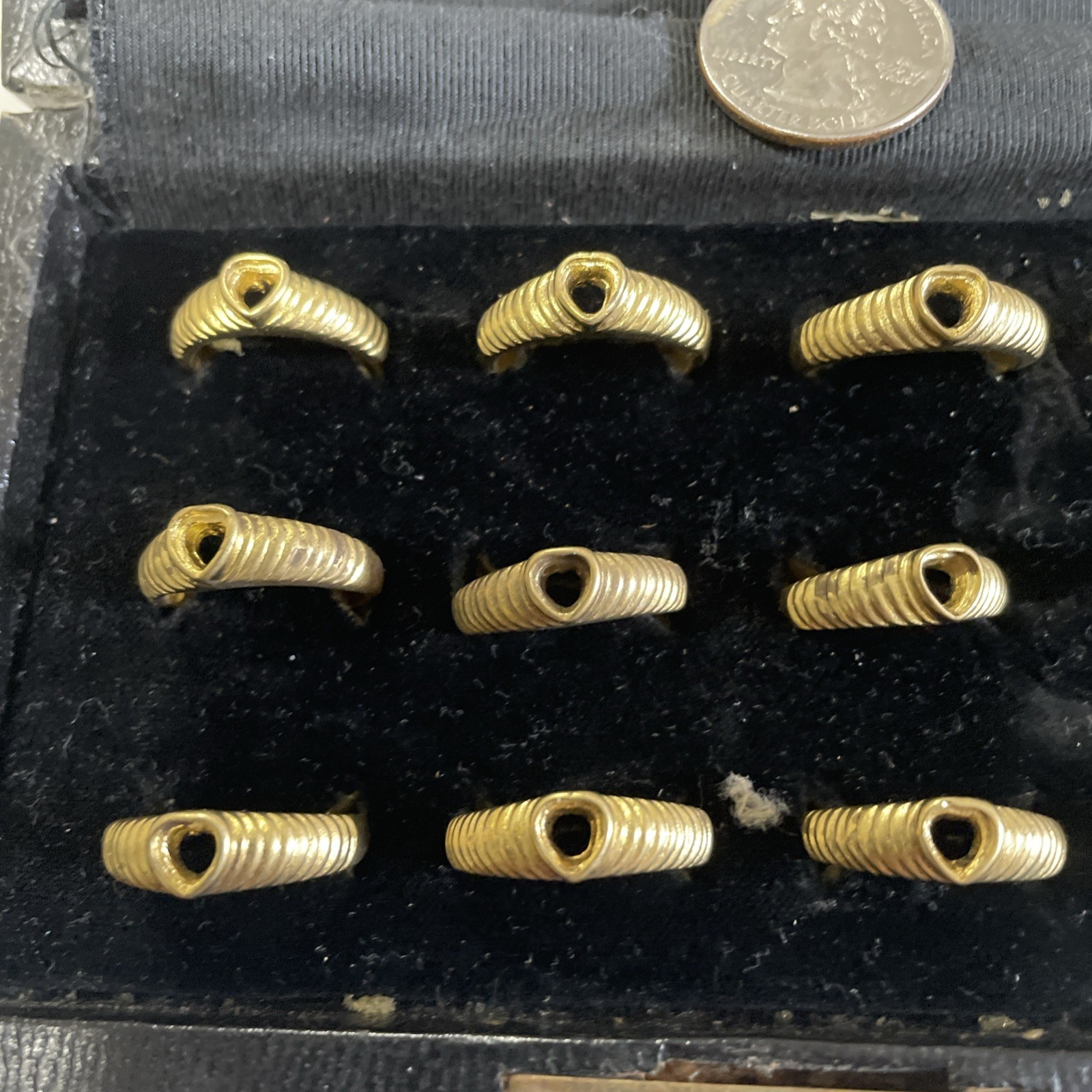 12 Vintage Solid Brass Ring Setting For Heart Shaped Center Stone Assorted Sizes