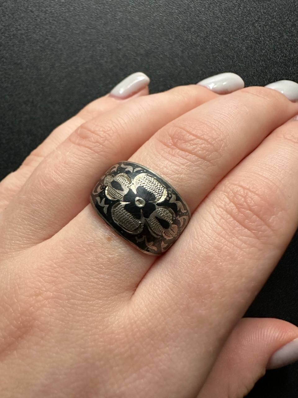 Vintage Soviet Silver Ring Kubachi Antique USSR 875 standard Size 18.5 (8.5)