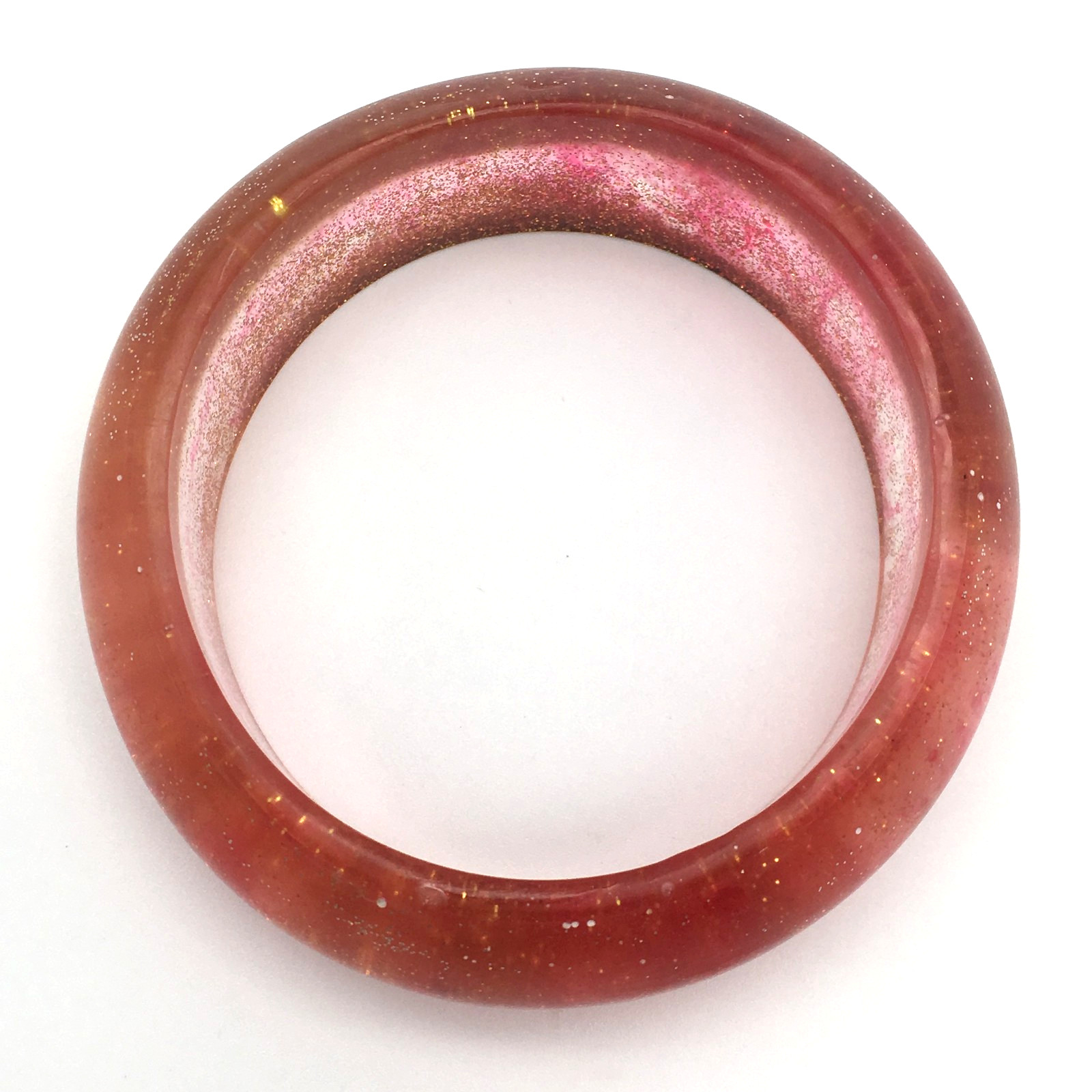 Gold Glitter Red Streaks Clear Lucite Bangle Bracelet