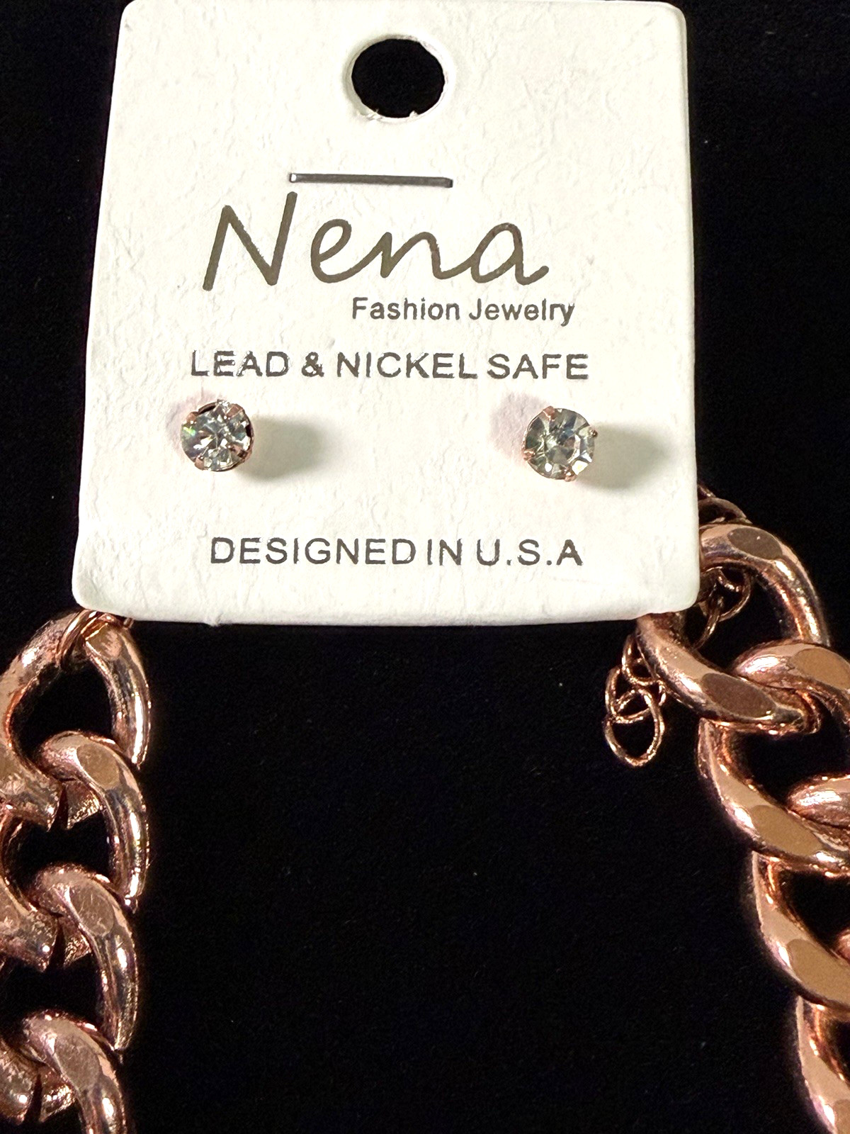 NENA Rose Gold-Tone Cuban Link Chain LOVE Plate Choker Necklace & Earrings Set