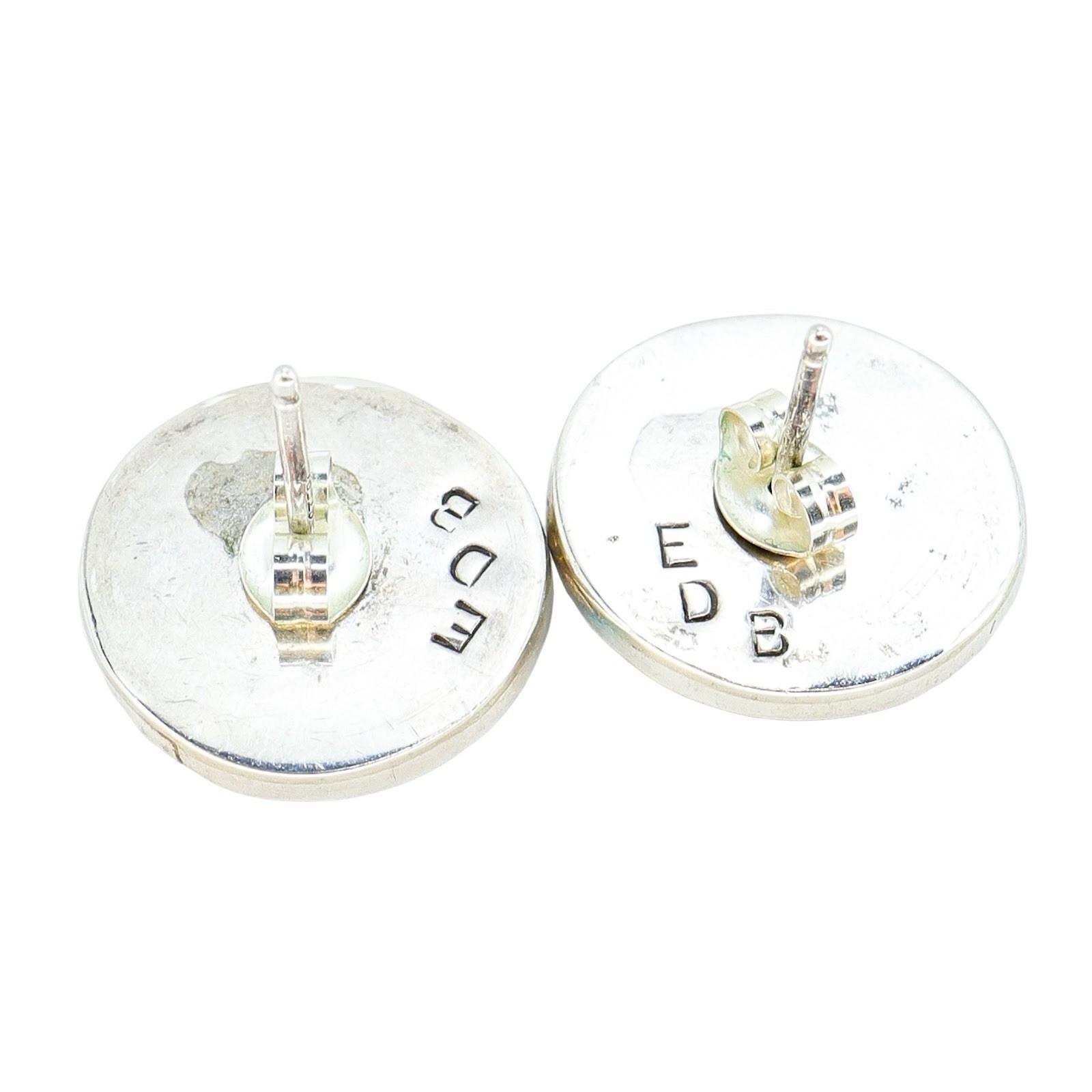 Lot Of 3 Sterling Silver Modernist Stud Earrings W Inlay Multistone Shell Resin