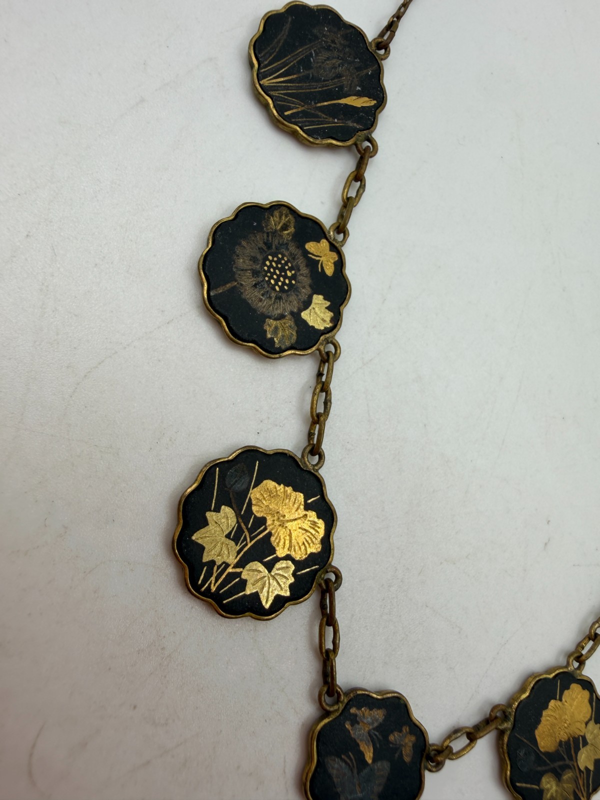 Vintage Necklace Damascene Japan KZ Scenic y-Drop Pendant