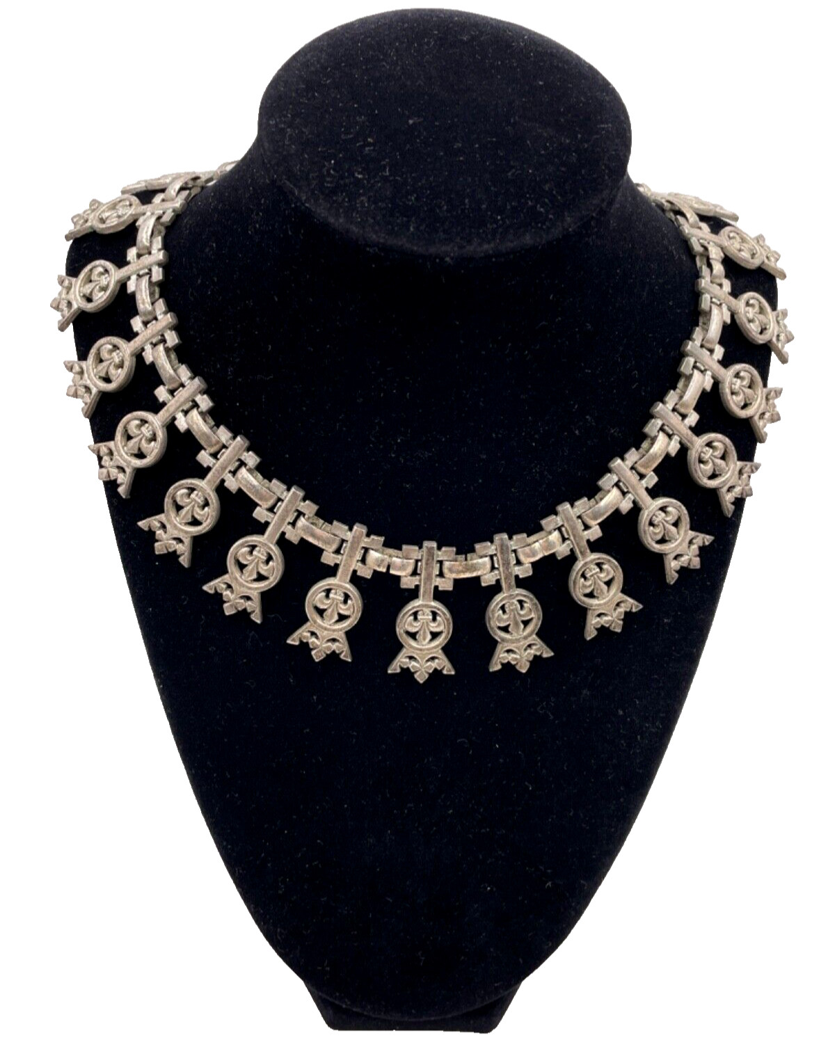 MONET EARLY RARE JUGENDSTIL ART DECO IRON LACE NECKLACE SILVER CLR CHOKER SIGNED