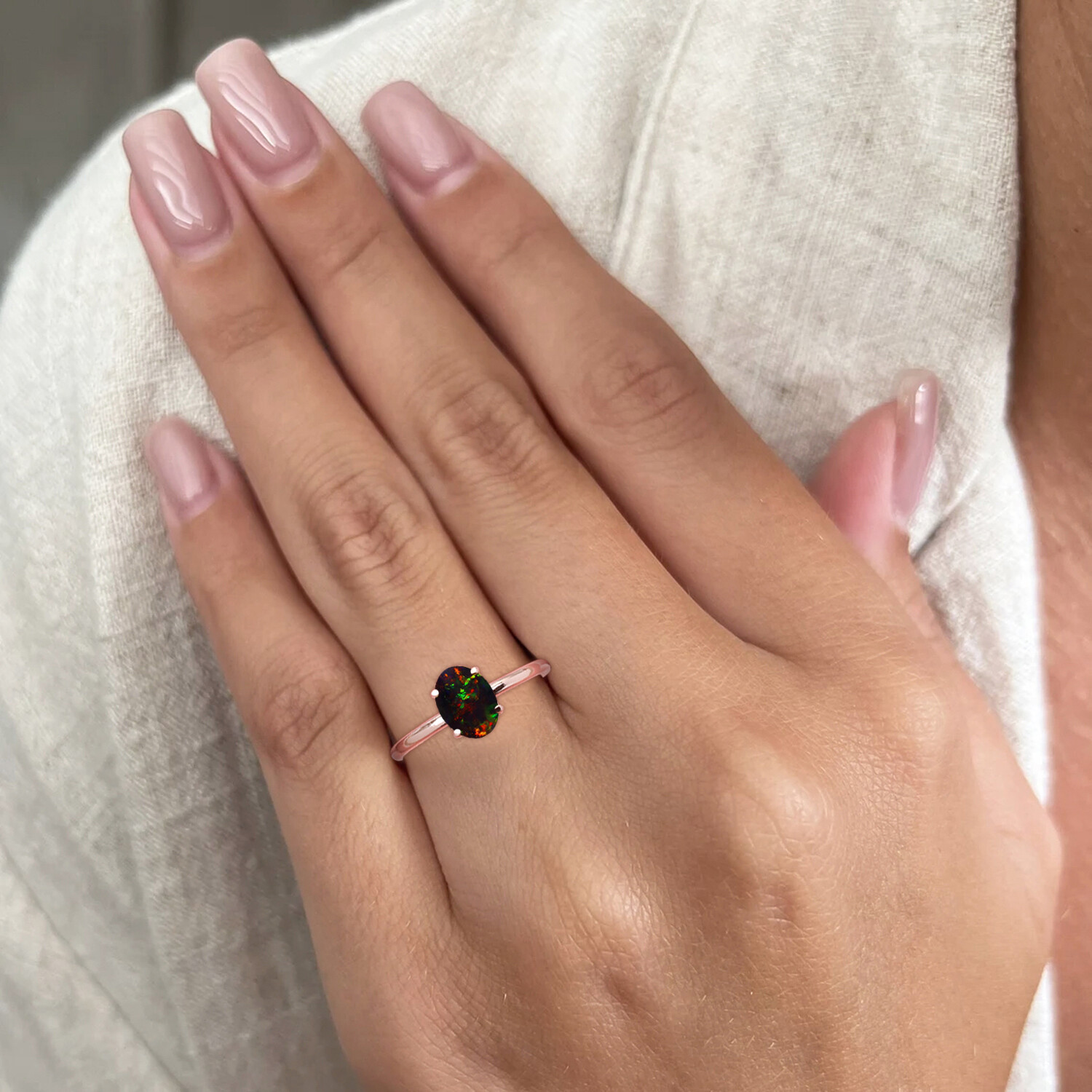 Oval 8X6MM Black Opal Wedding Ring Solitaire Engagement Ring Promise Ring Gifts