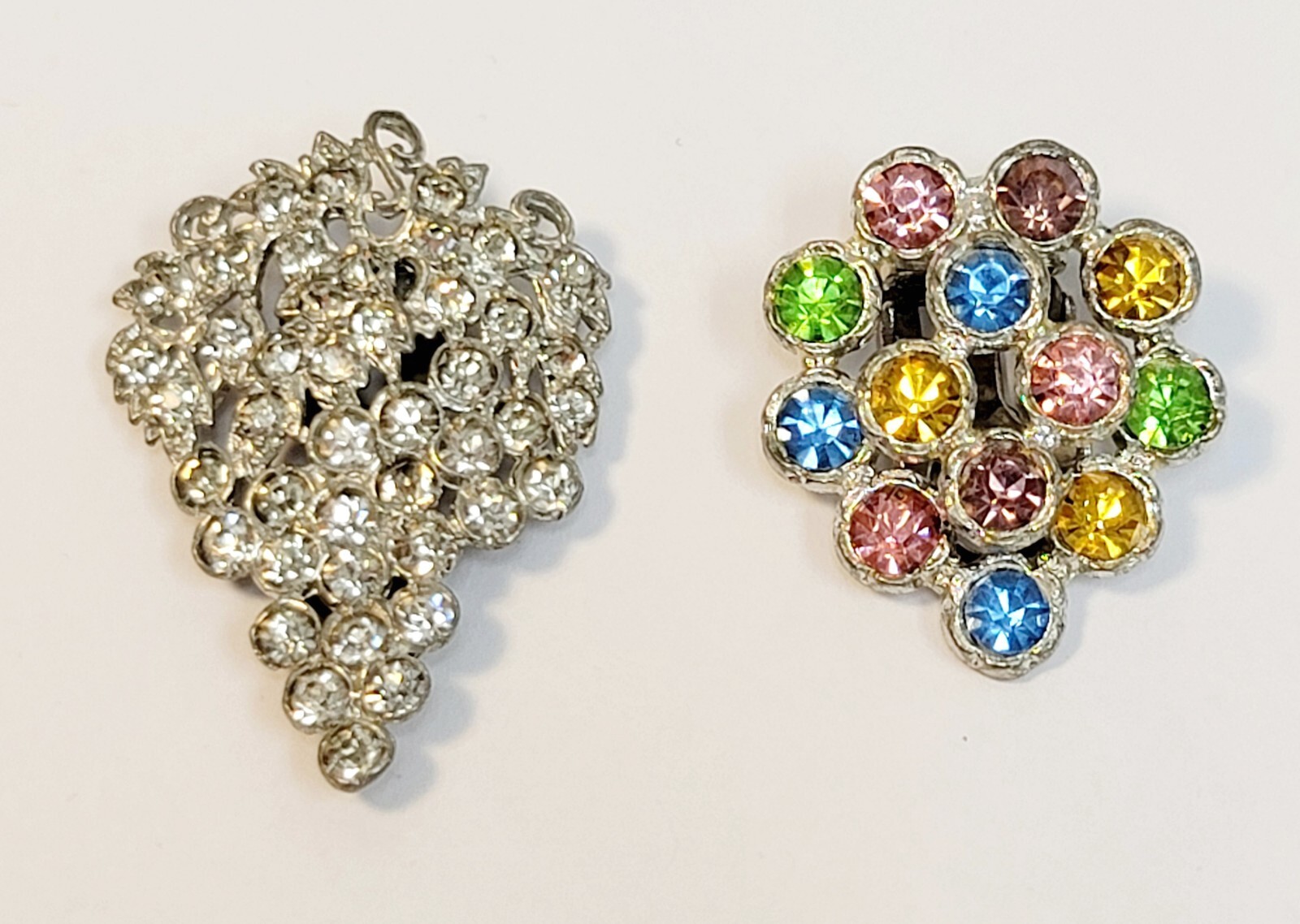 2 Vintage Pastel Clear Rhinestone Dress Clips Brooches