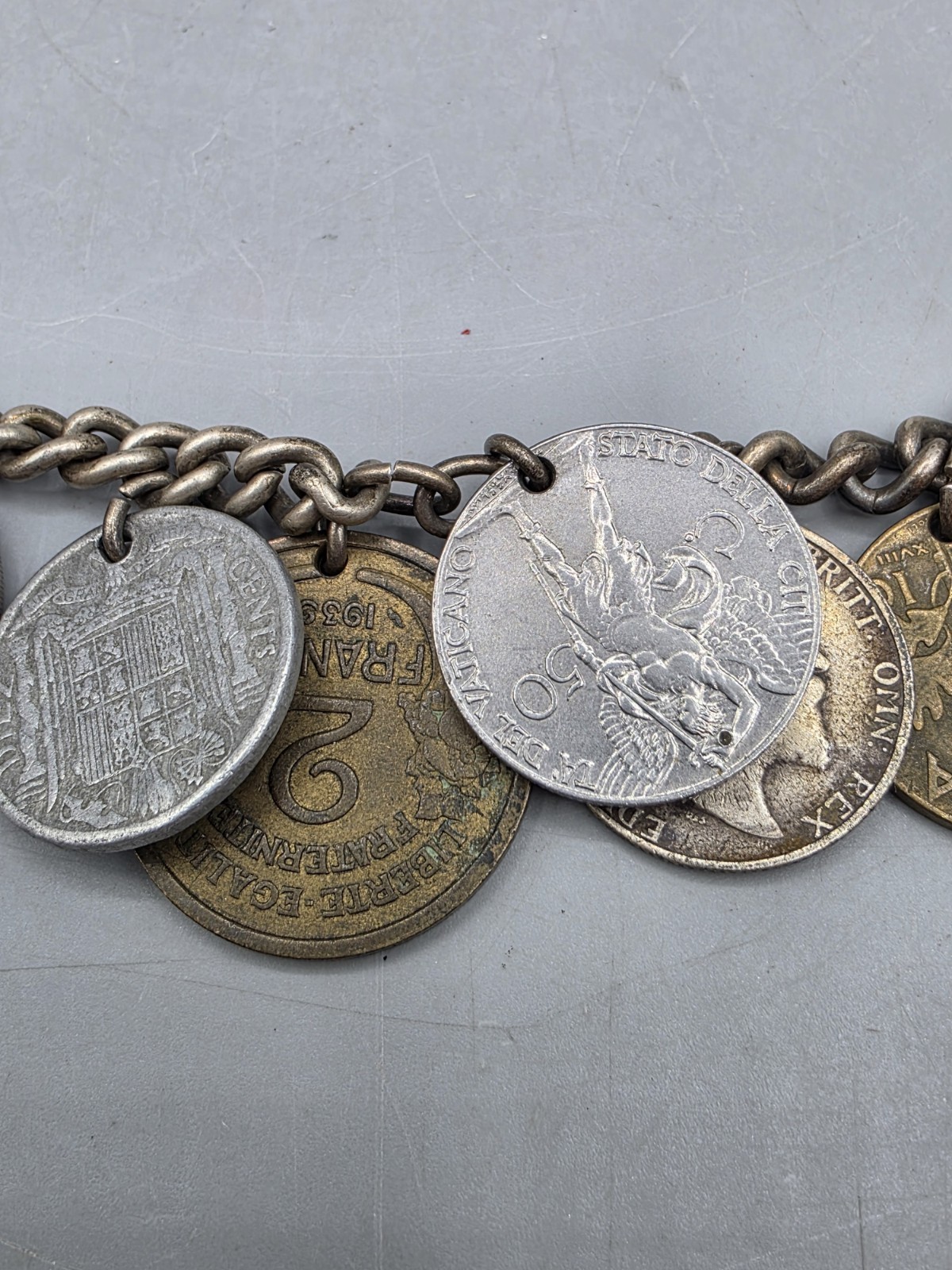 VTG MCM International Coin Charm Bracelet (Italy, France, Spain, Great Britain)