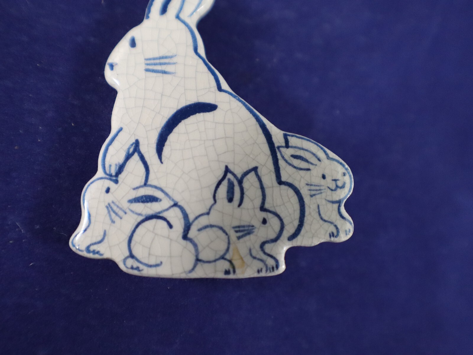 Bunny Rabit Family BROOCH Pin Blue & White Artist Signed