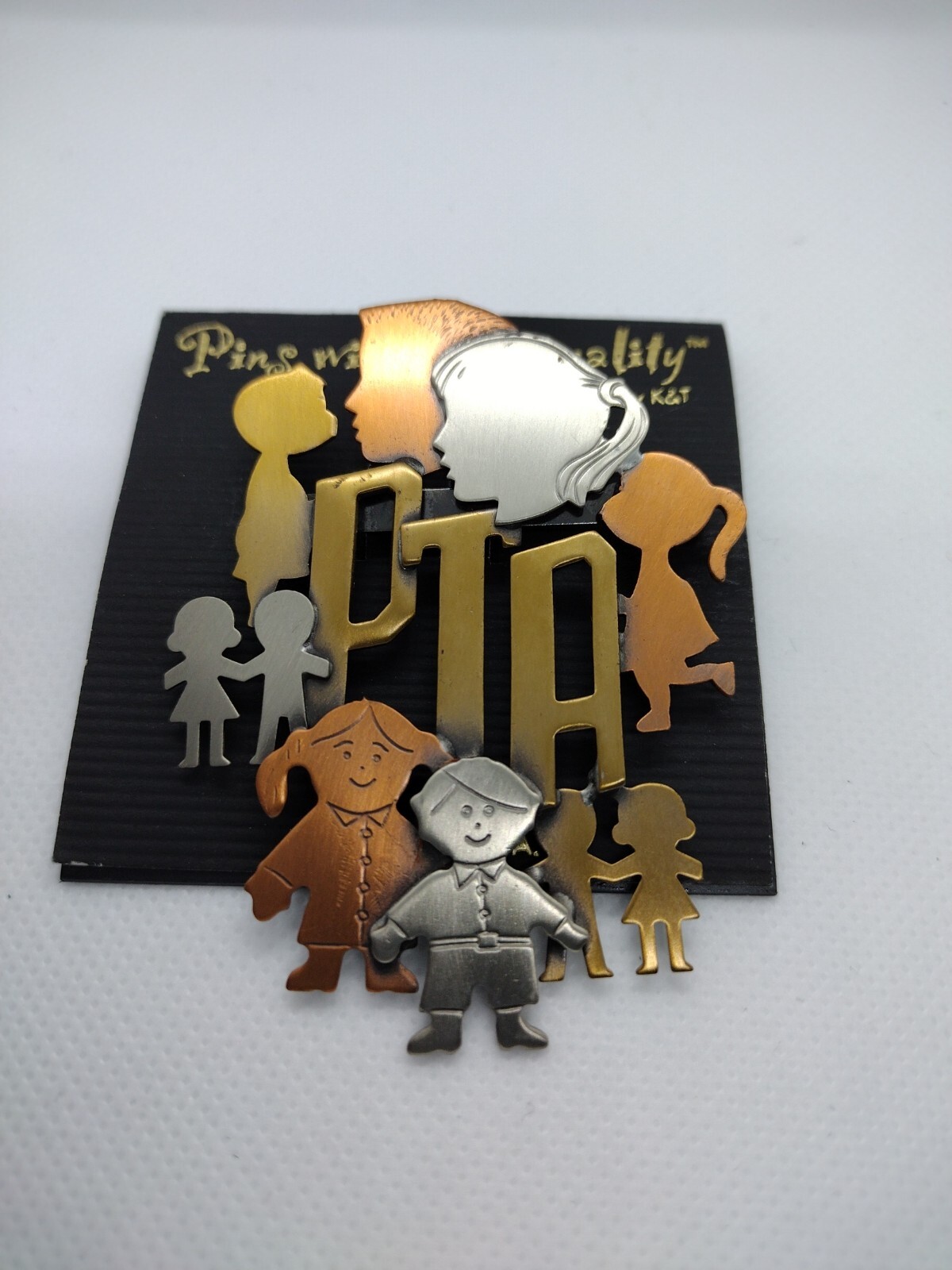 Vintage Brooches I Love Teacher, PTA Kids, Kids Around World Jewelry 3 Toned