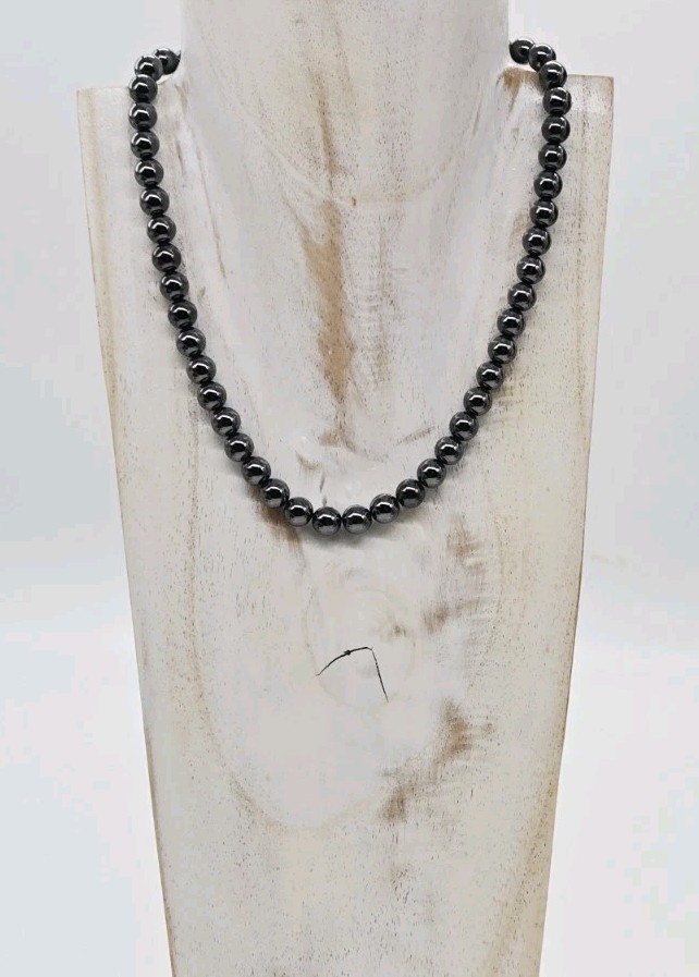 Hematite Beaded Choker Necklace Black Ball Vintage Fancy Clasp Couture Gold tone