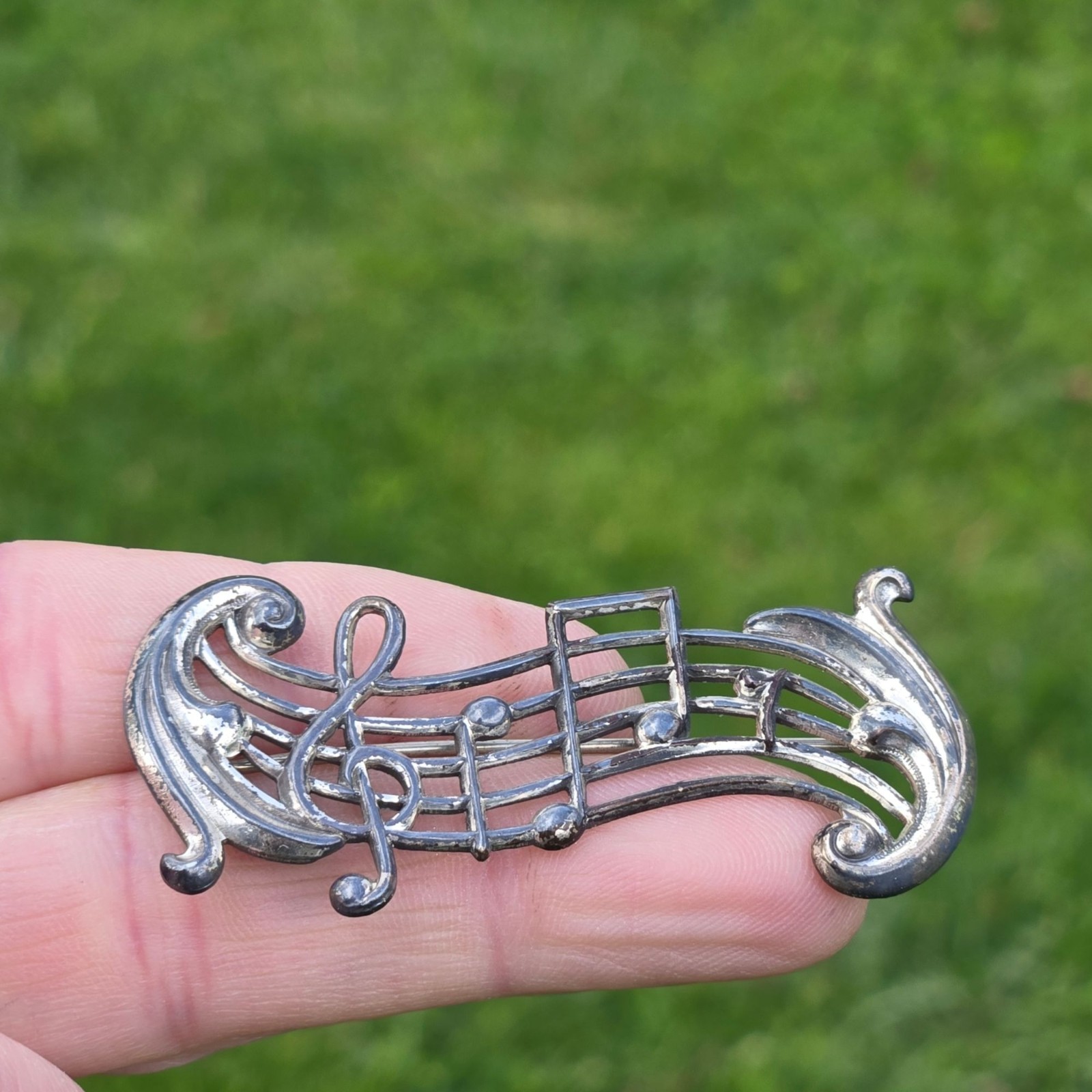 Antique Musical Notes Brooch Sterling silver Art Deco Jewelry Musician gift 5 g