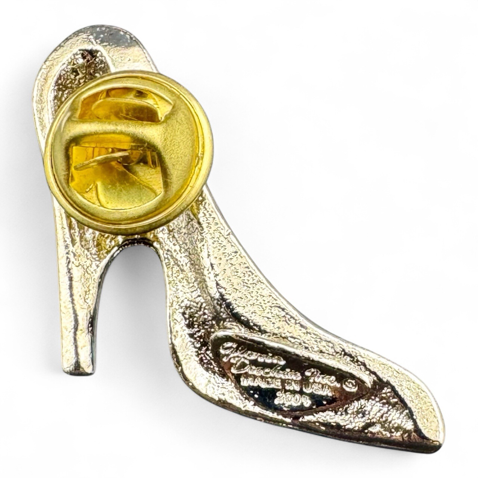 Vtg Gloria Duchin Signed Gold Tone Black Enamel & Rhinestone High Heel Brooch