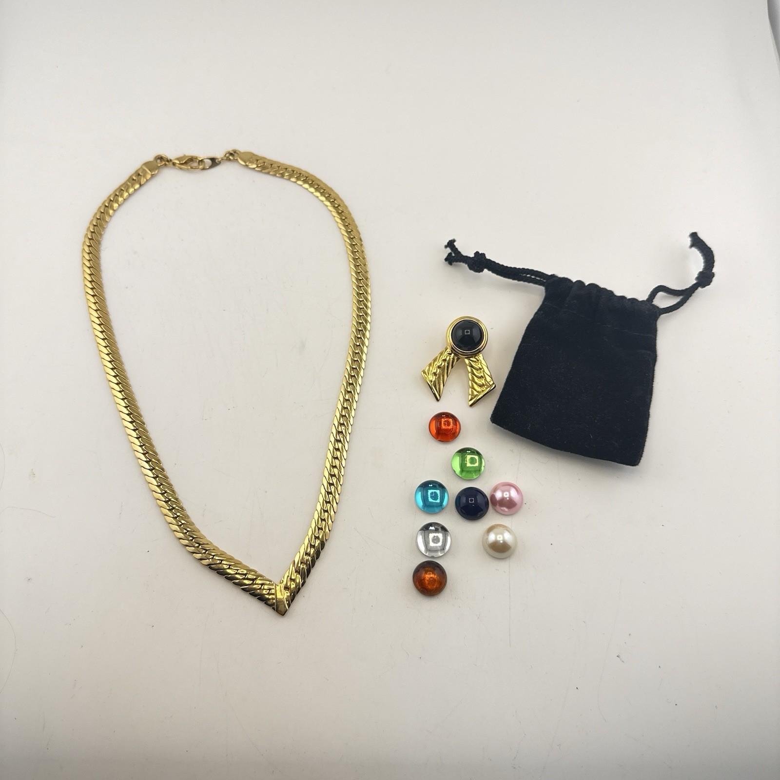 Joan Rivers Necklace Omega Interchangeable Set 9 Colors Gold Tone Cabochon Box