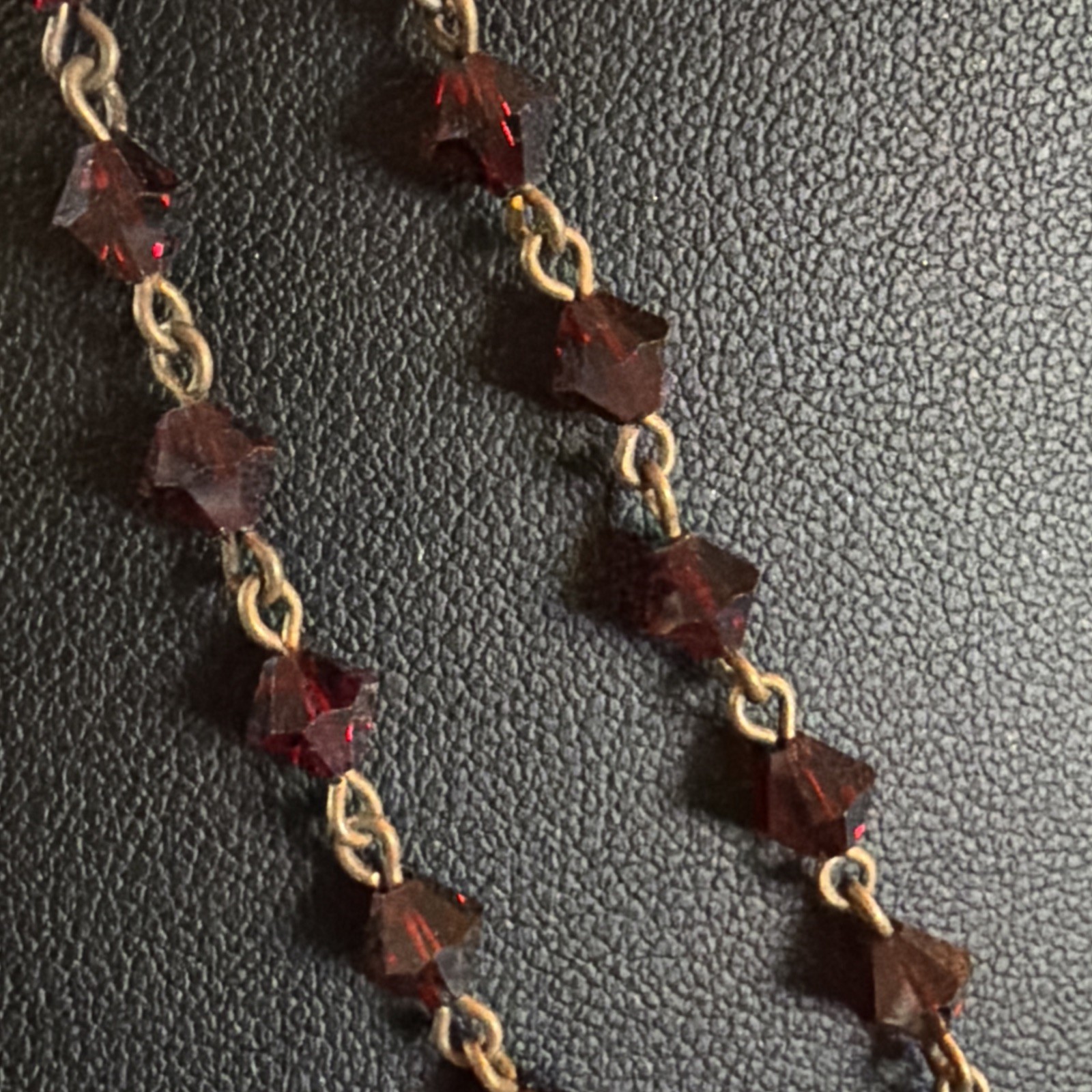 VINTAGE BOHEMIAN GARNET NECKLACE 15.5” Signed