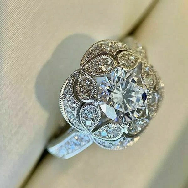 2Ct Art Deco Vintage Style Lab Created Diamond Engagement 14K White Gold FN Ring