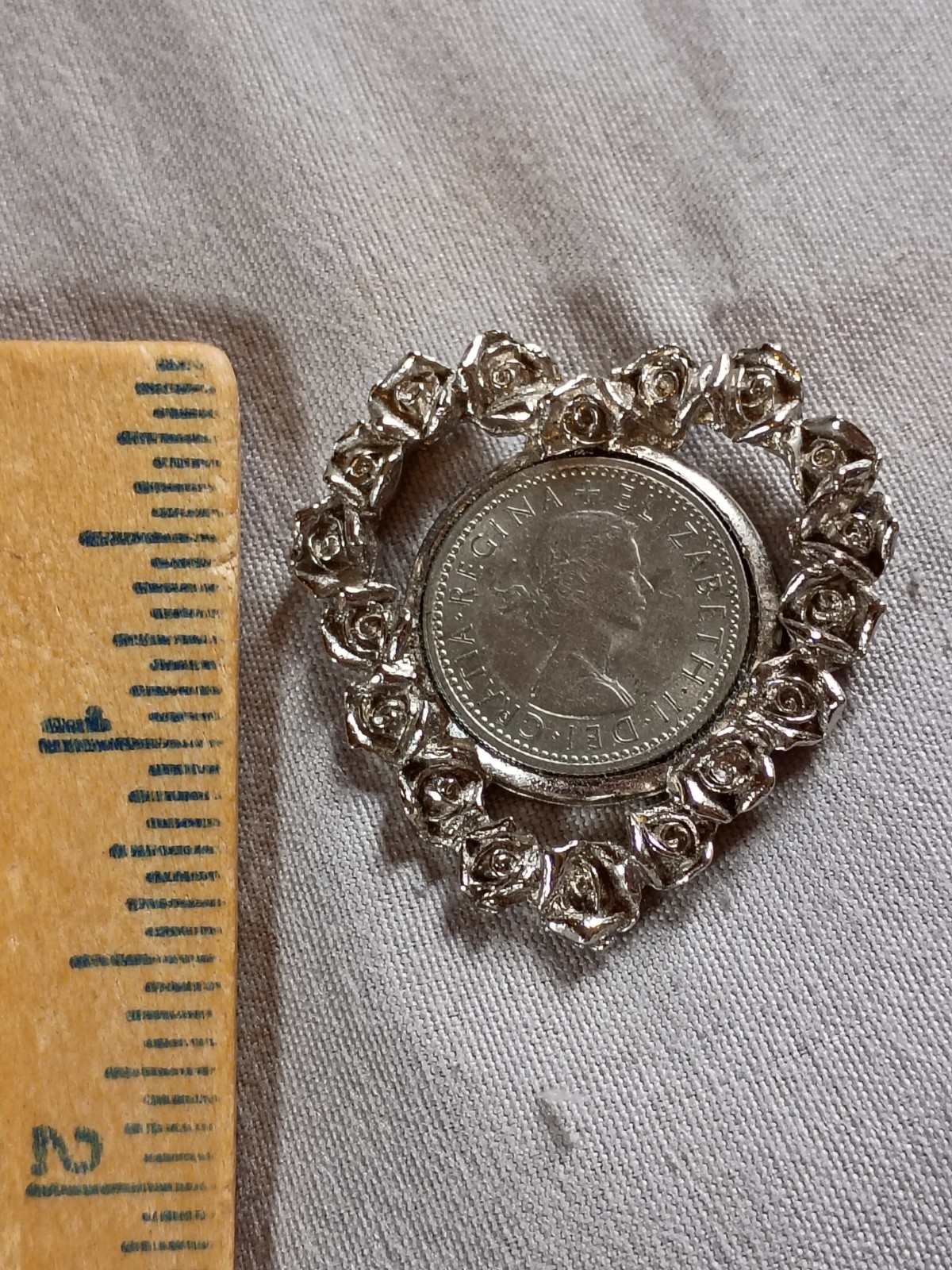 Vintage 1961 Great Britain Six Pence Coin Heart Pendant.