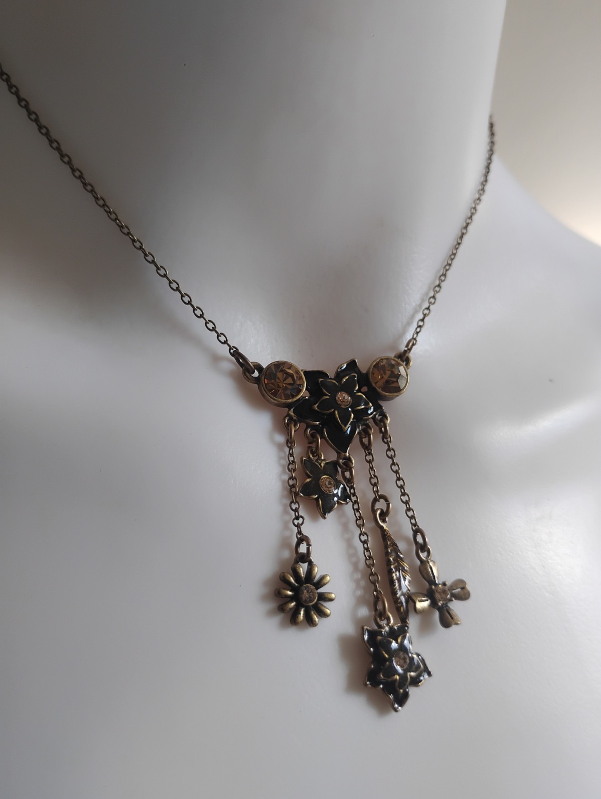 Pilgrim Danish Necklace Floral Design Topaz Rhinestones –