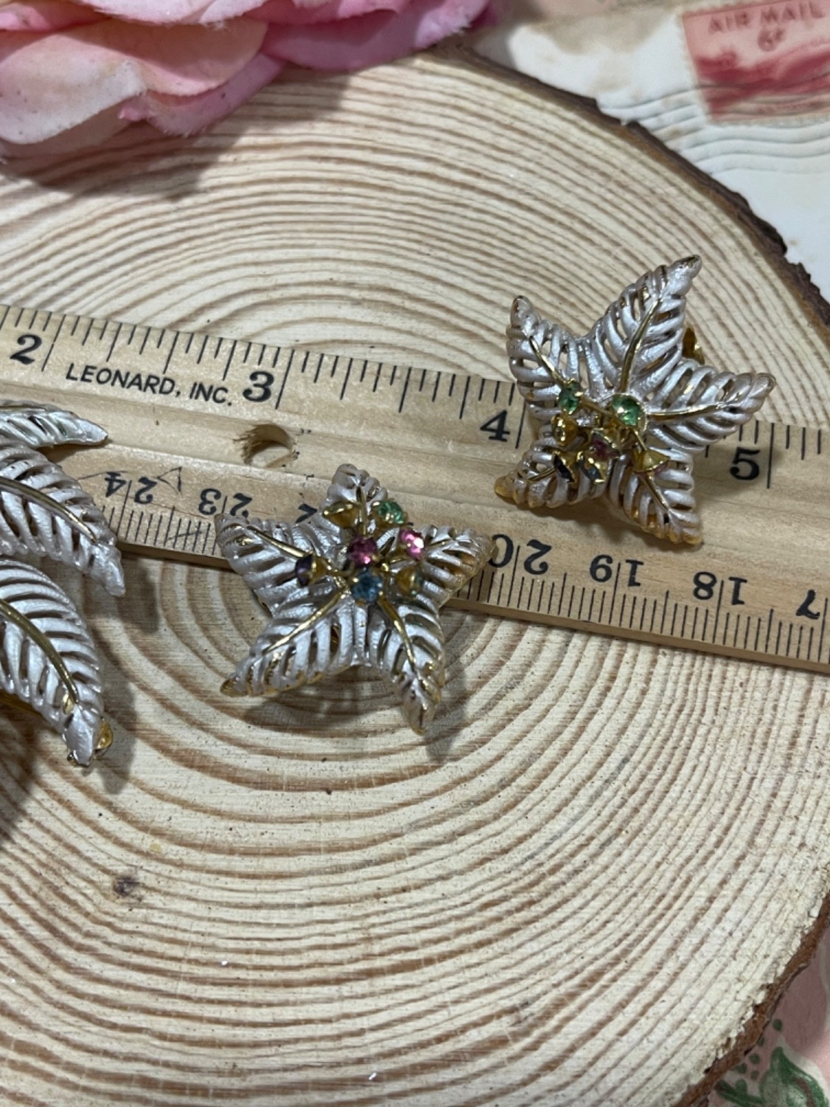 Vintage Gold Tone with Rhinestones Retro Brooch and Clip Earrings Set