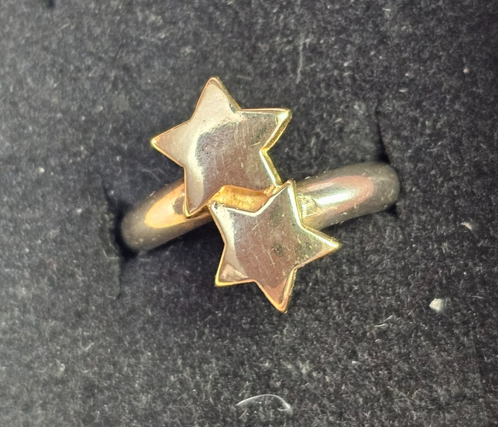 Sterling Silver & 14k Gold Woman Lady Fashion Ring W/ 2 Stars Sz 5″-3.31g-Tested