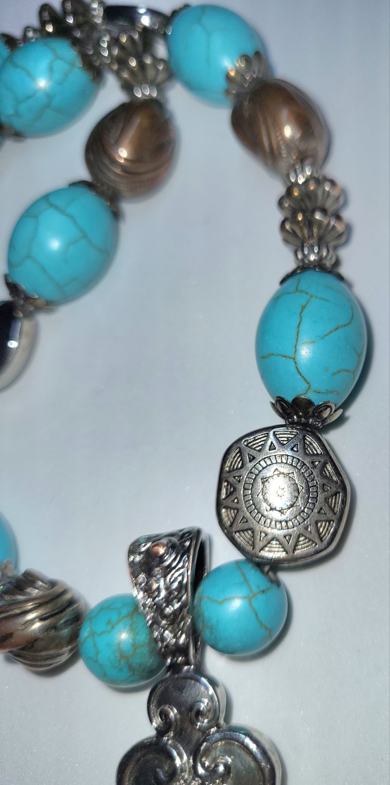 Faux Turquoise Cross Statement Necklace 17″ + Extender Very Good Condition