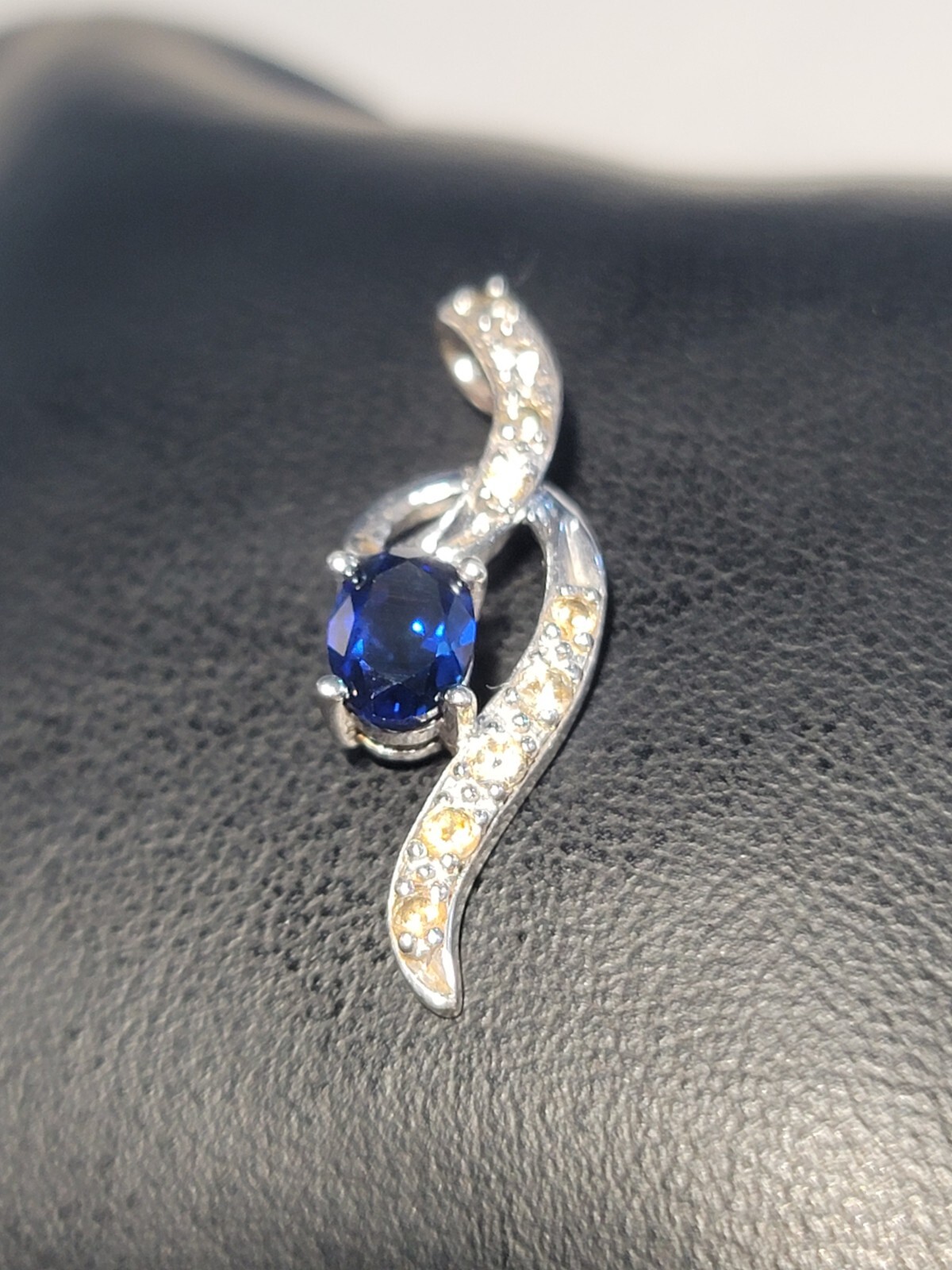Sterling Silver Blue Stone Pendant 925 Elongated 1.25″ Long 1.87 grams