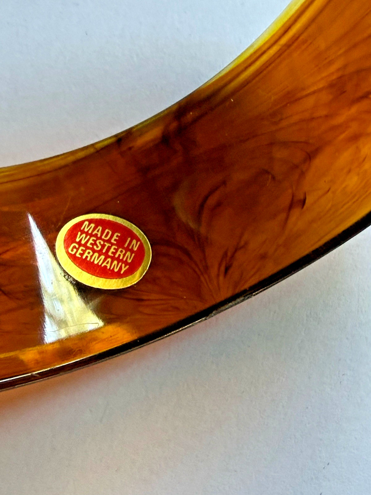 Vintage Signed Western Germany Root Beer Swirl Lucite Wide Mod Bangle Bracelet