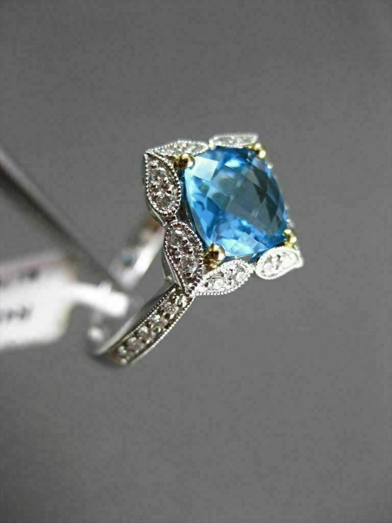 ESTATE 1.88CTW DIAMOND & AAA BLUE TOPAZ 14KT TWO TONE GOLD STAR FILIGREE RING