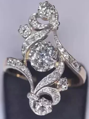 Vintage Art Deco Style 3.2Ct Lab Created Diamond Wedding 14K White Gold FN Ring