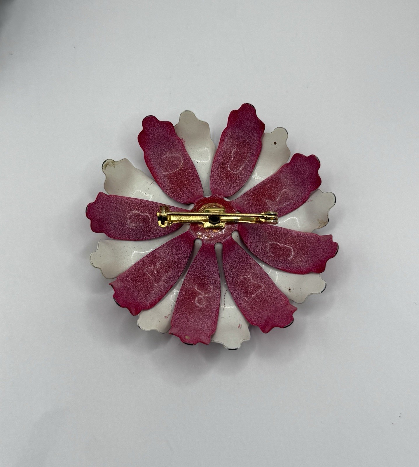 Vintage MCM Red White Blue Enamel Flower Brooch Pin Patriotic 4th Of July