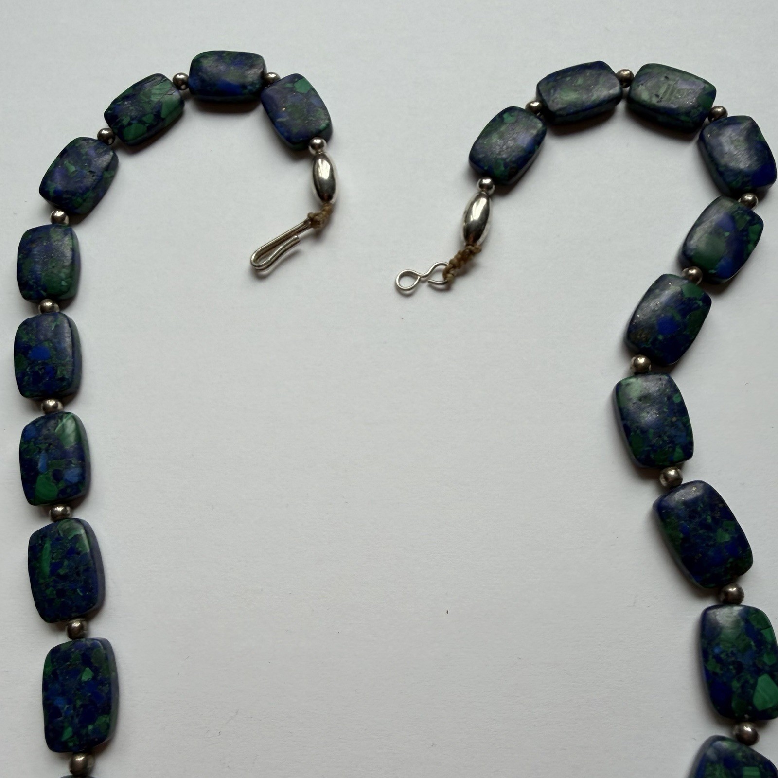 Vintage Blue Green Bead Necklace Boho Statement Azurite Malachite Style 20in