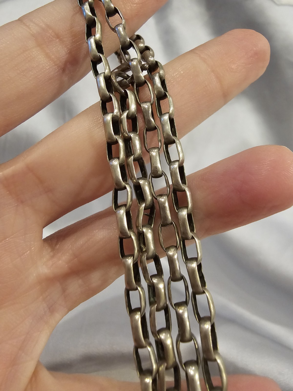 Antique 925 Sterling Silver 26″ Rectangle Link Chain Necklace