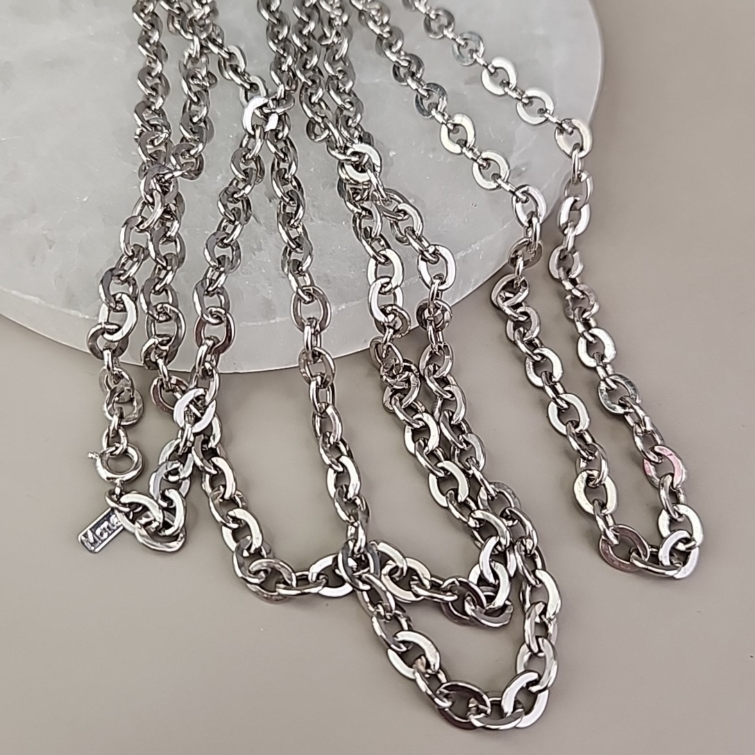 Vintage Monet Chain Necklace 6mm Silver Tone Cable Link Long 54″