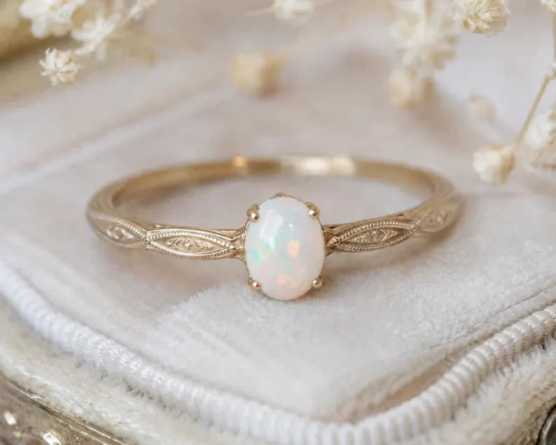 Natural Ethiopian Opal Ring 925 Sterling Silver Minimal Vintage Ring