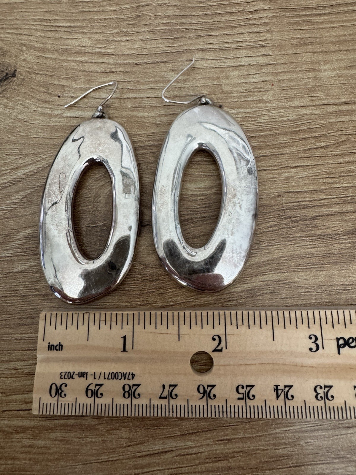 Vintage 925 Sterling Silver Open Oval Dangle Drop Hook Earrings 2.75in No Stone