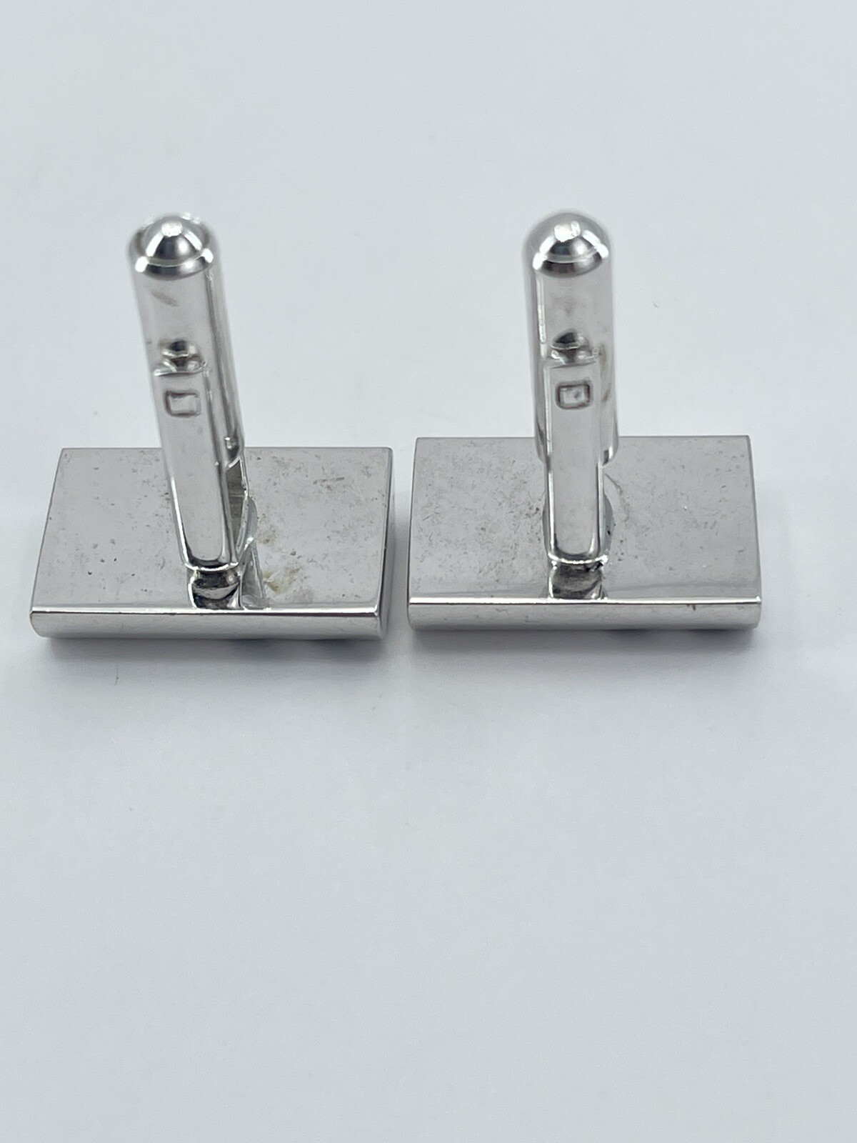 Cufflinks Rectangle Silver tone with horizontal black enamel lines