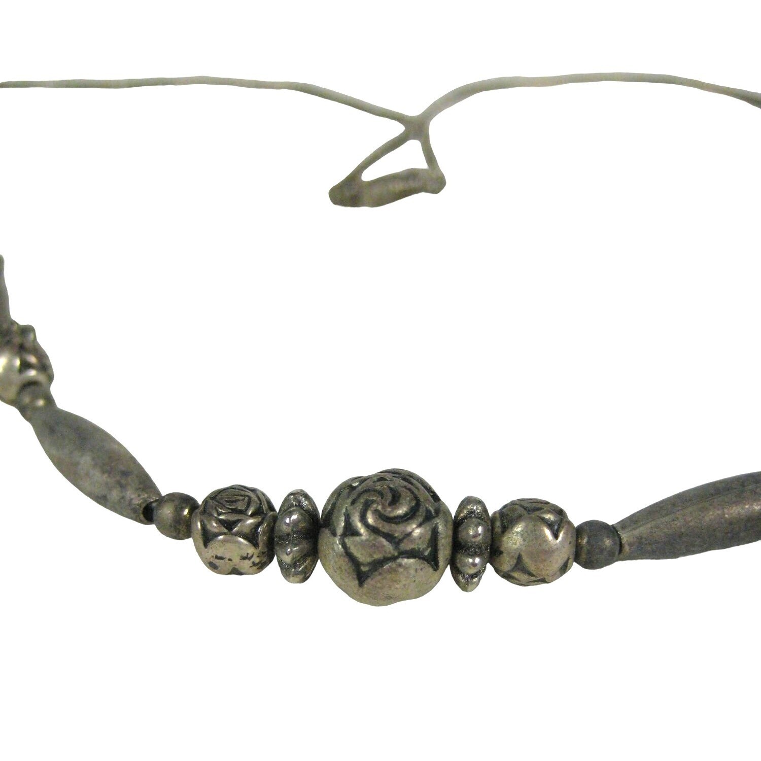 Beaded Floral Rose Necklace 20 In Vintage 1970 1980 Silvertone Strand Jewelry