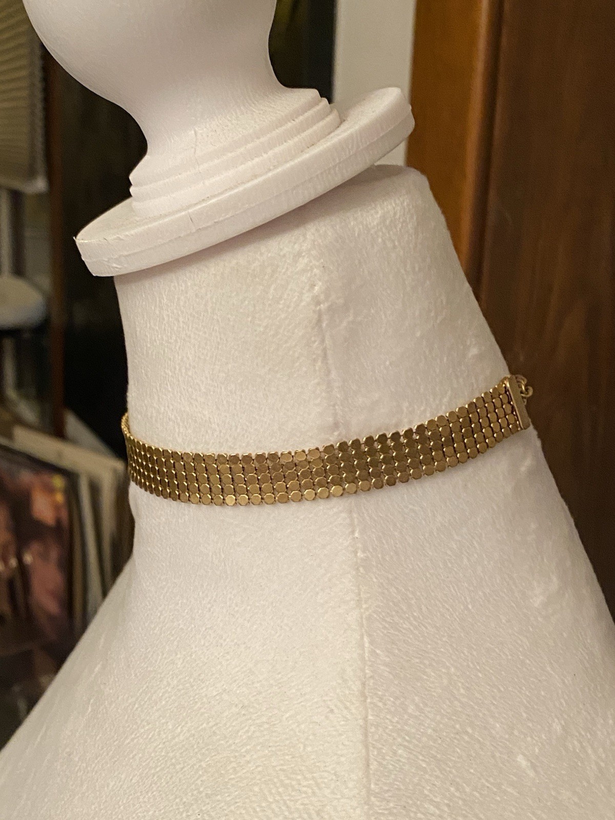 Vintage Gold Tone Metal Mesh Choker Necklace Estate Jewelry