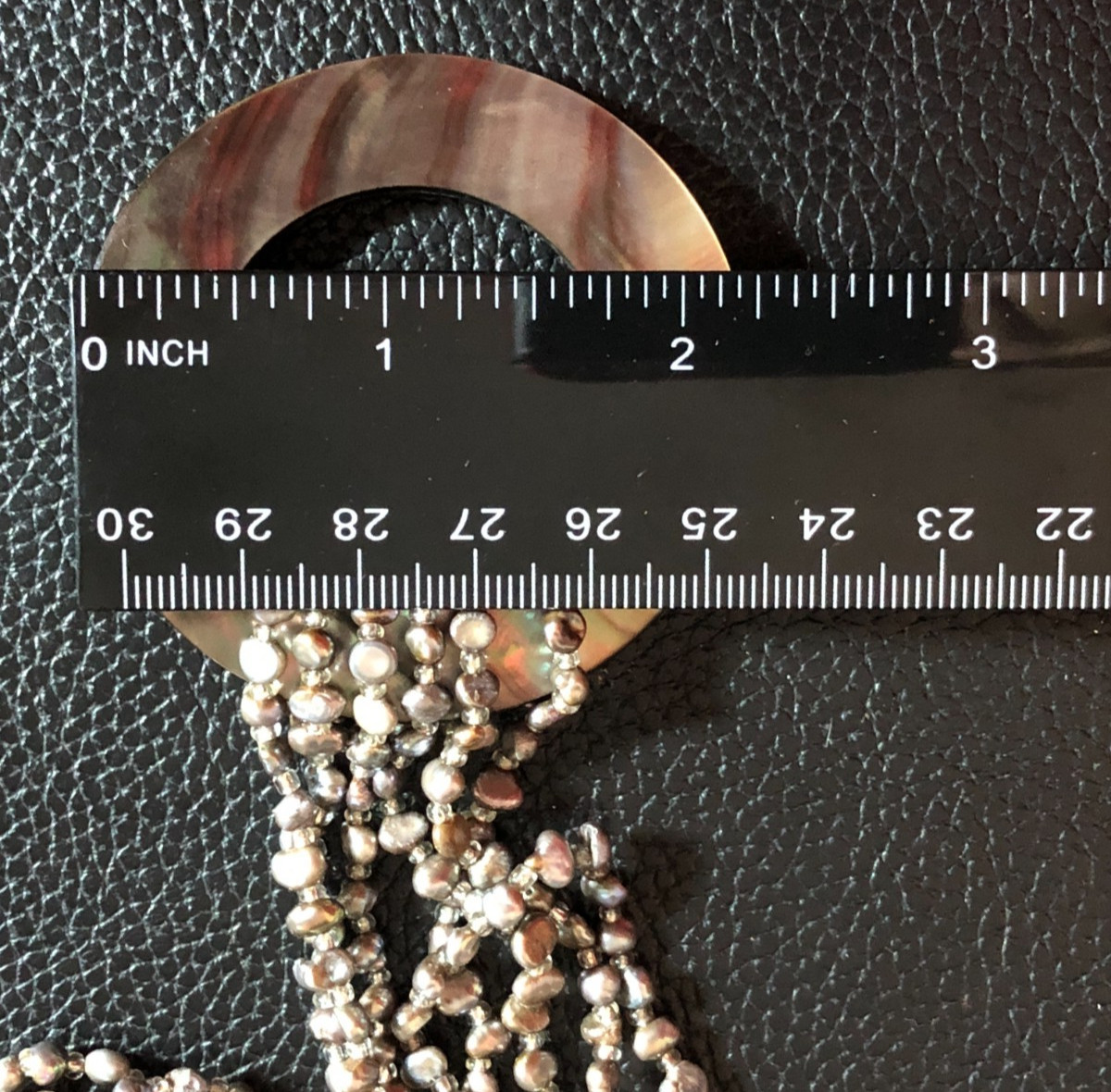Genuine Silver Cultured Pearl Lariat Necklace Tahitian Mother of Pearl Disk 8486
