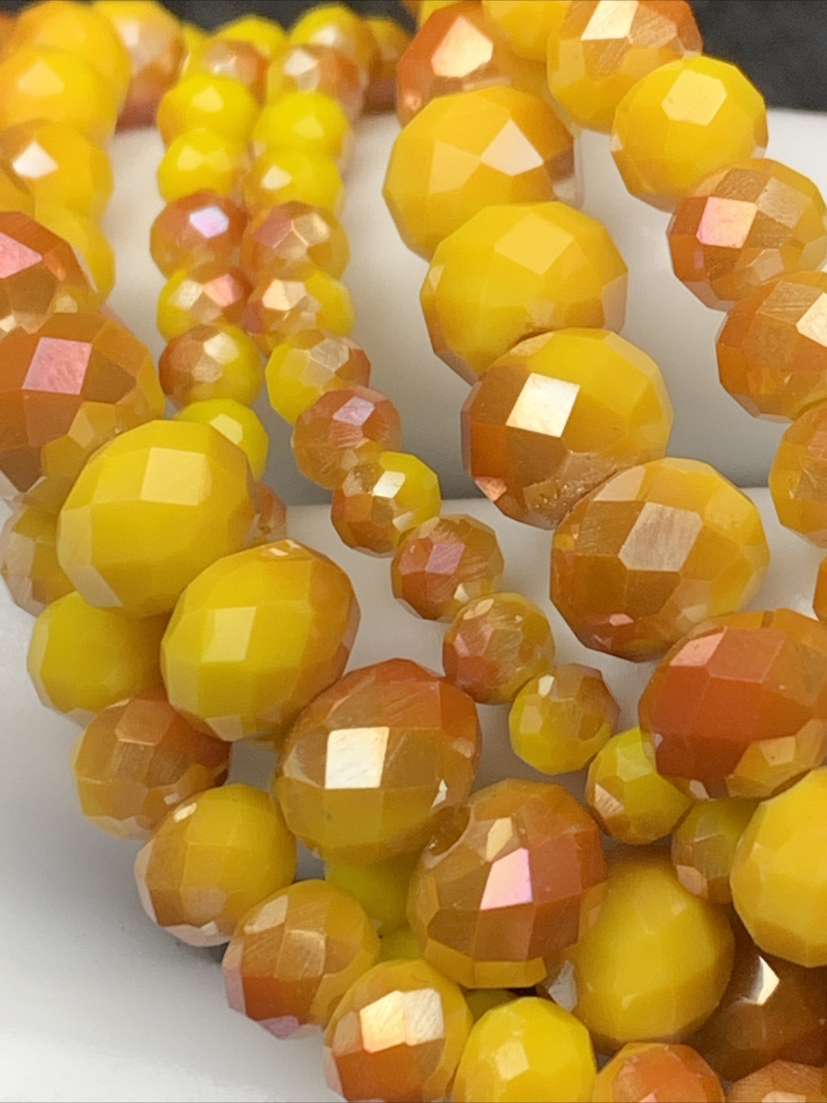 Vintage faceted glass crystal yellow burnt orange stretch￼bracelet lot of six ￼