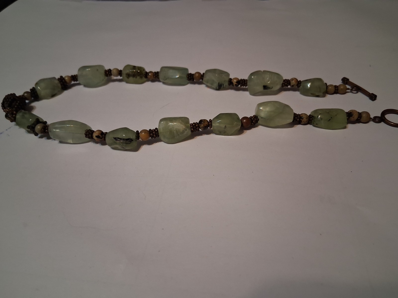Agate Necklace 19″ Vintage Natural Moss Agate Stone Bead Necklace OVER 3 OUNCES
