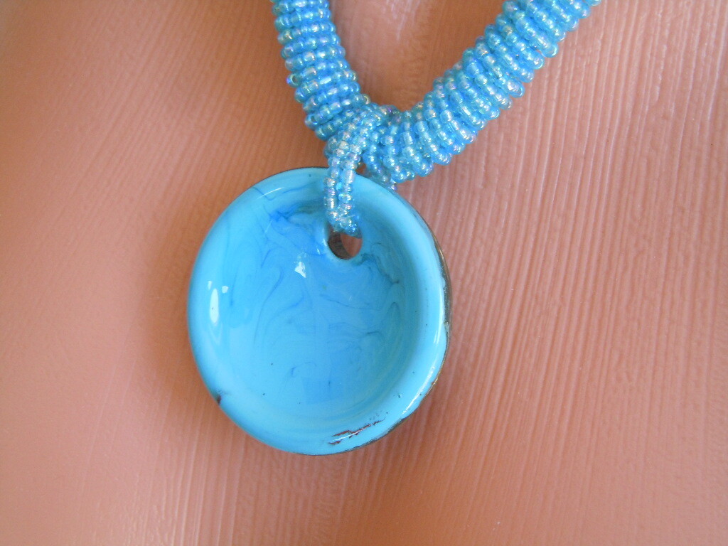 Necklace, Pendant Glass Rocailles Blue 47.8 G/Length Approximately 45.5-50 Cm