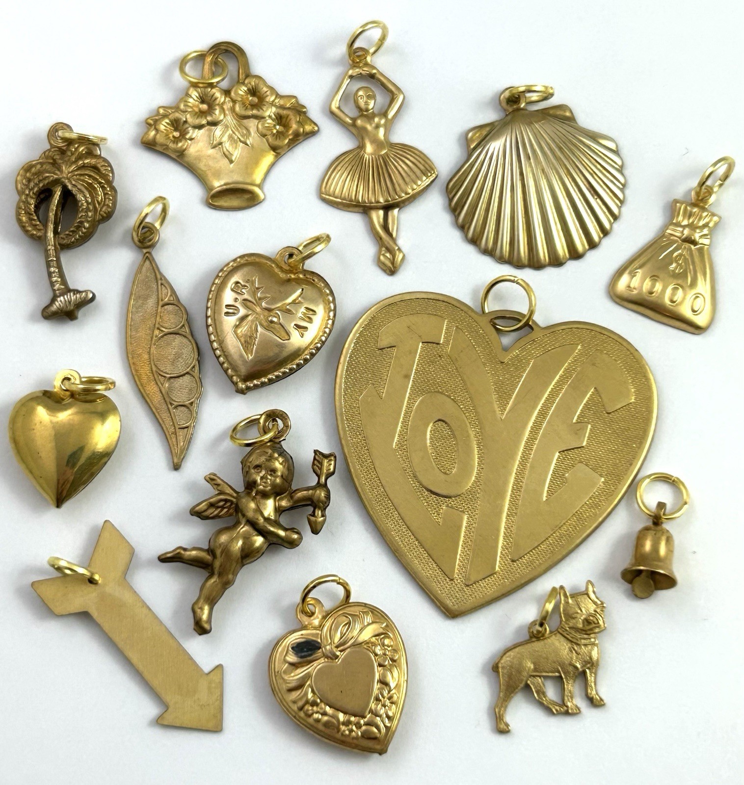Vintage Jewelry Lot Charm Pendant Heart LOVE Ballerina Dog BRASS AS IS CRAFT