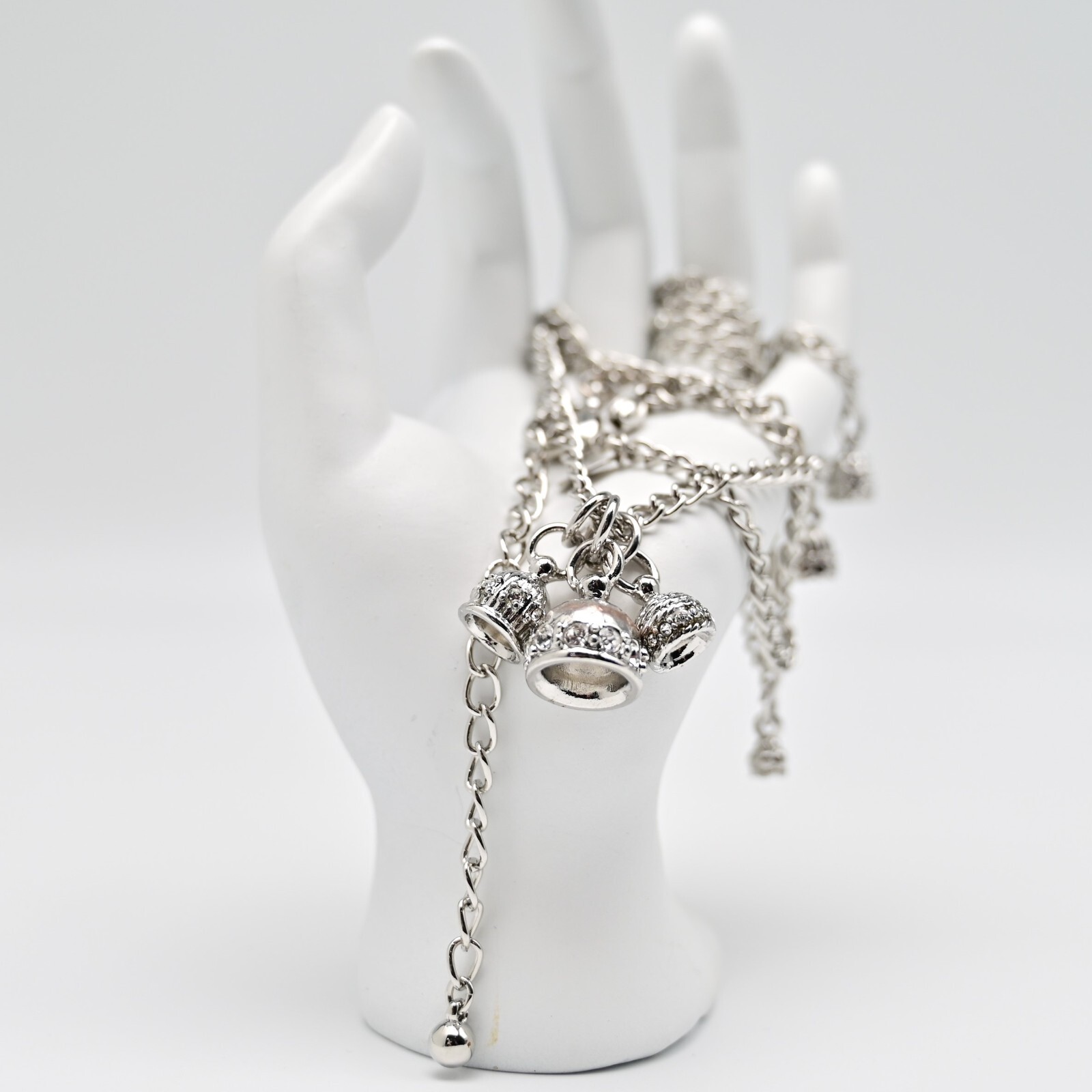 CHICOS Original Vintage Signed Silver Tassell Charm Drop Pendant Estate Necklace