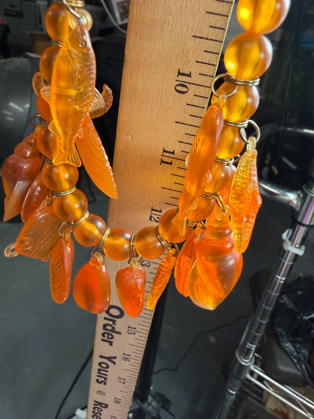 Vintage Necklace Plastic Orange Fish Seashell Beach Nautical 24 inches