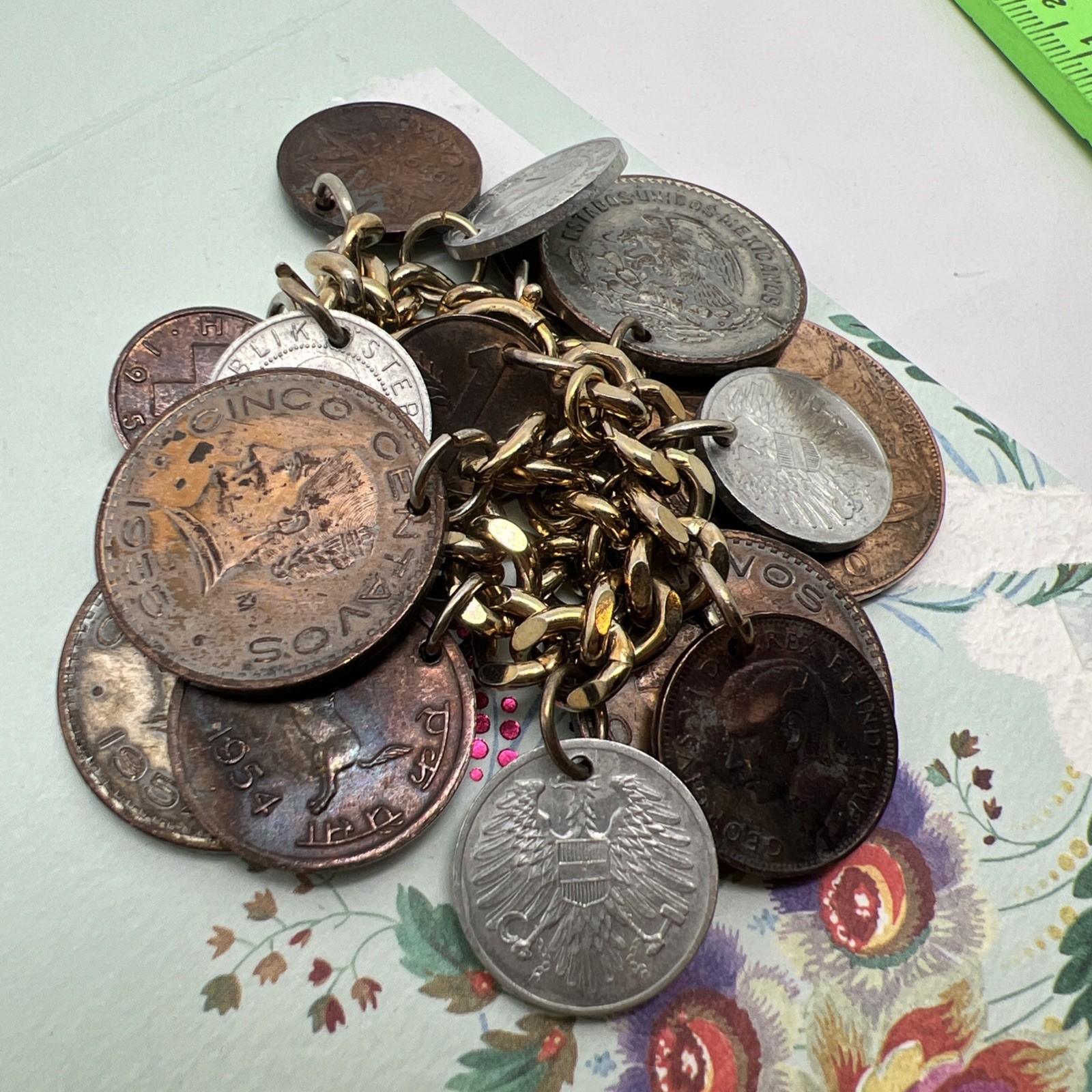 Vtg Sighed Germany 1950’s 15 Coin Bracelet Coins Charm Dangle Coins From 1920
