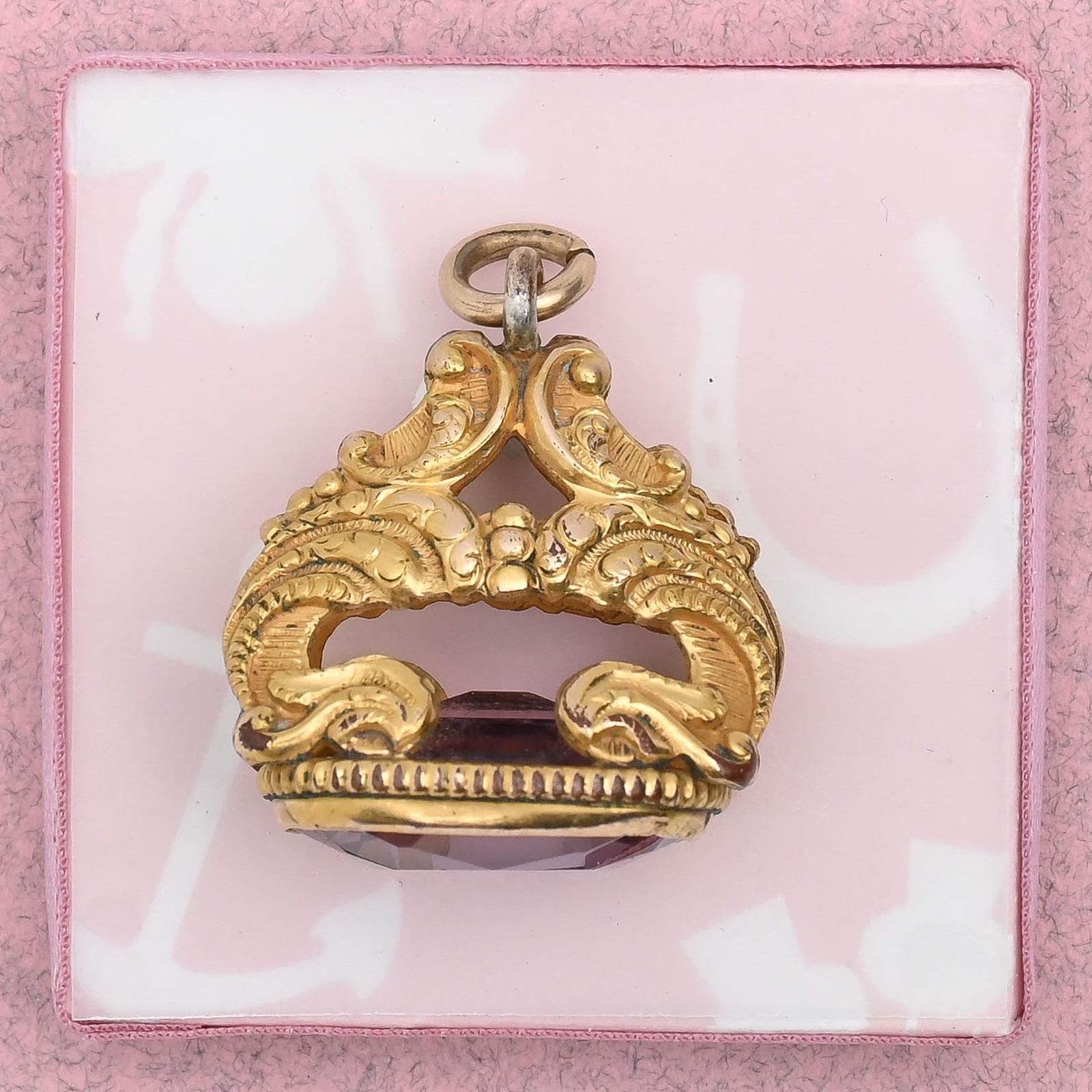 Antique Victorian Gold Plate Rock Crystal Fob Charm Pendant