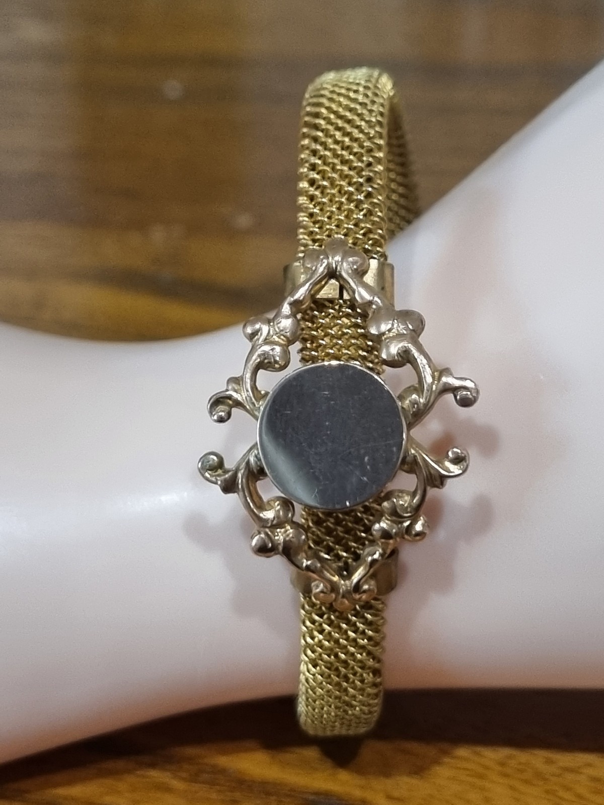 Antique Victorian Gold Mesh Fill Bracelet Bangle Name plate See Video