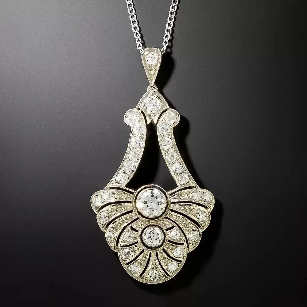 2Ct Art Deco Style Lab Created Diamond Anniversary 14K White Gold Finish Pendant