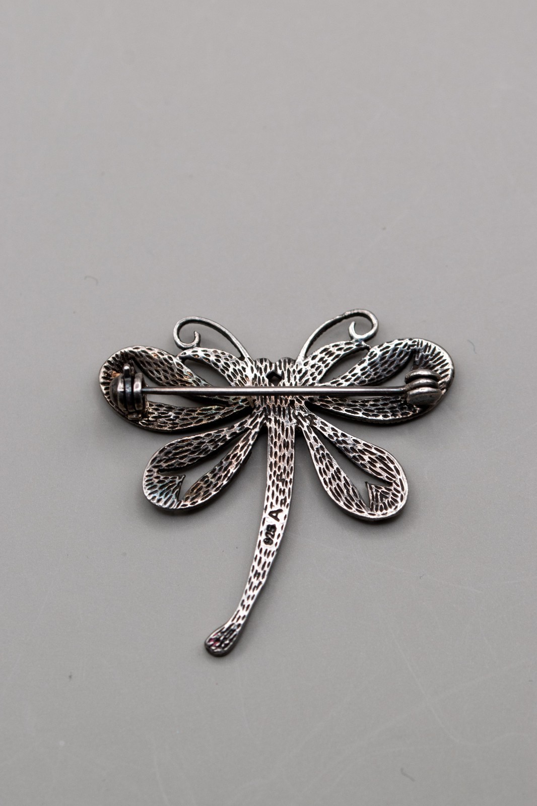 Vintage 925 Sterling Silver Marcasite Dragonfly Brooch Pin Art Deco 1.5″ 5.6g