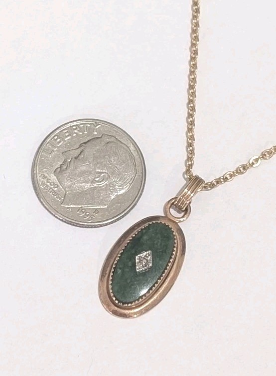 Vintage Designer CACO 1/20 12K GF Genuine Jade Diamond Chip 18″ Necklace