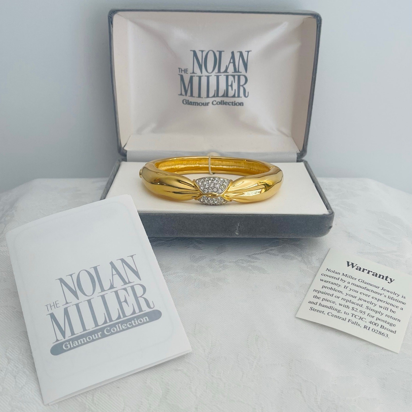 Vtg NOLAN MILLER Pave Crystal Glam Coll Bracelet Bangle Art Deco Revival